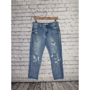 KanCan Jeans Womens Size 7 Distressed Light Wash Denim Boyfriend Crop